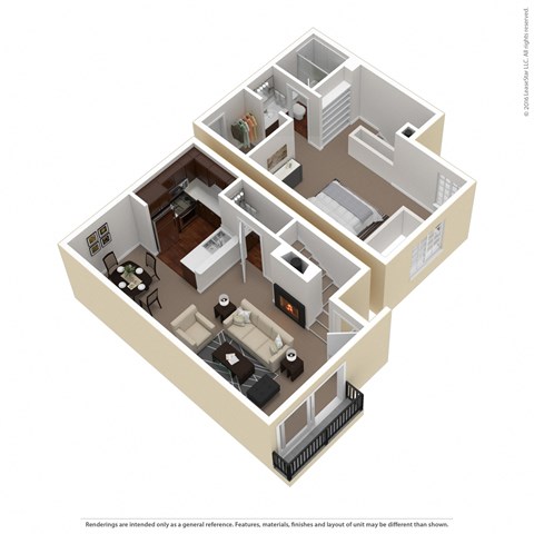 Floor plan for 1 bed, 1 bath, 700 sqft